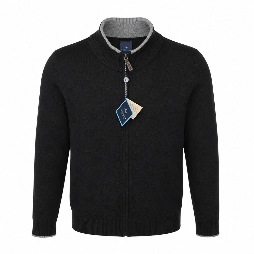 Tailorbyrd Full Zip Cardigan Men M Black Mock Neck Cotton Rayon Knit Sweater